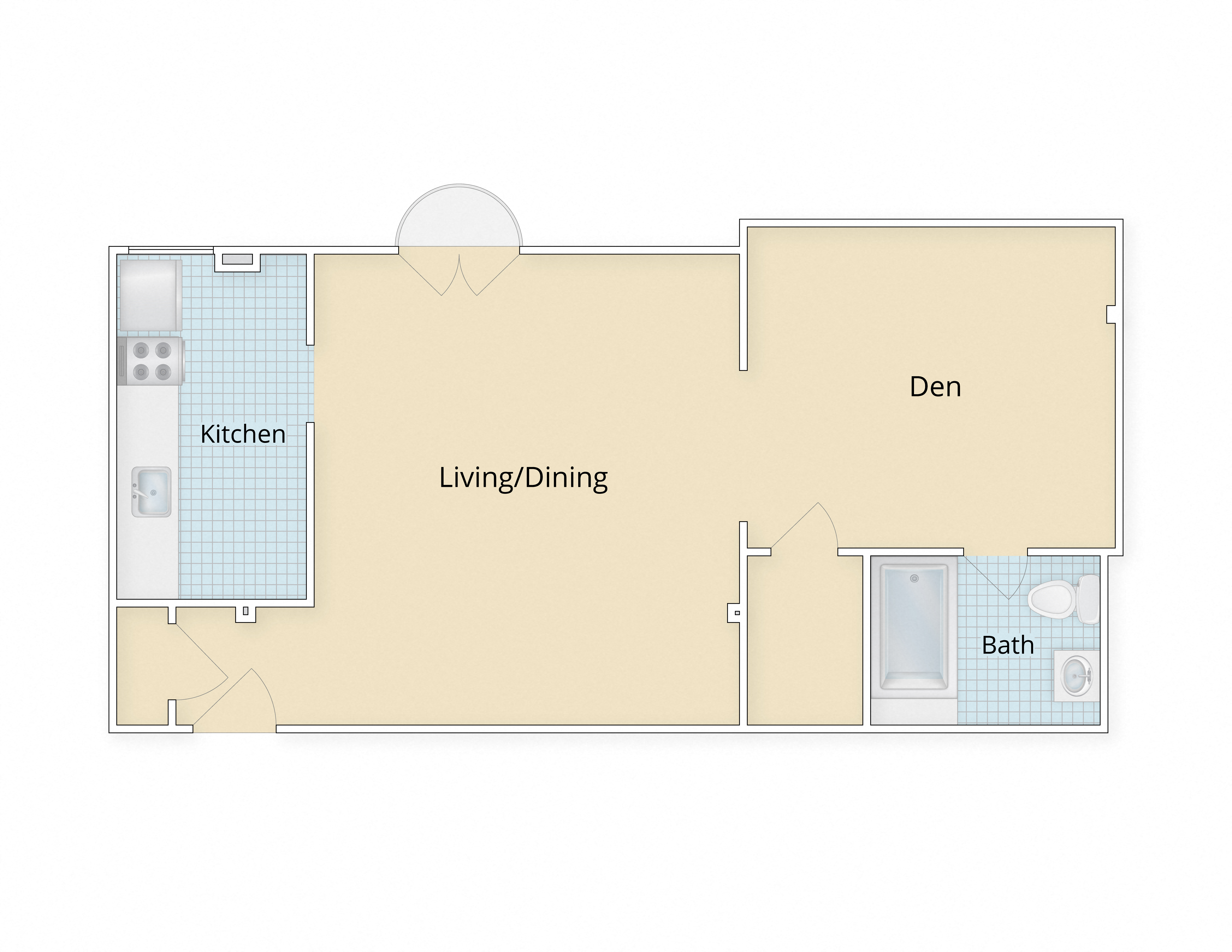 Floor plan for studio, 1 bath, 576 sqft